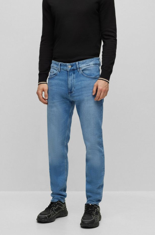 Heren BOSS Jeans | Tapered-Fit Jeans Van Felblauw Comfortabel Stretchdenim Blauw