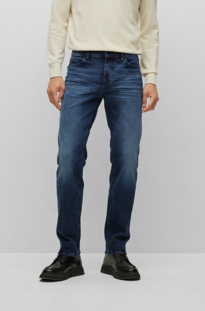 Heren BOSS Jeans | Regular-Fit Jeans Vanitaliaans Stretchdenim Donkerblauw