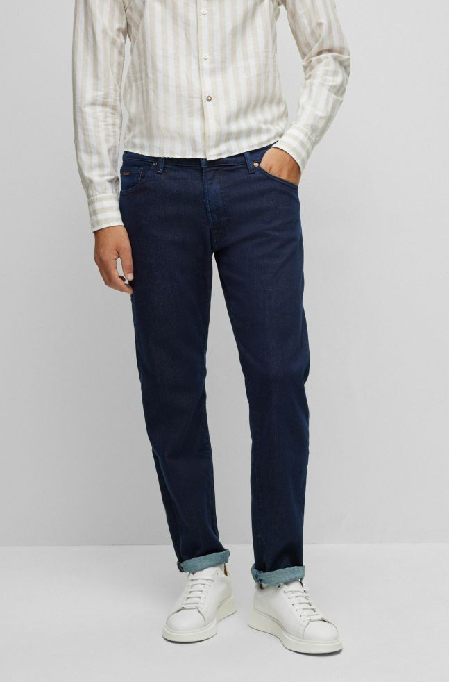 Heren BOSS Jeans | Regular-Fit Jeans Van Blauw Comfortabel Stretchdenim Donkerblauw
