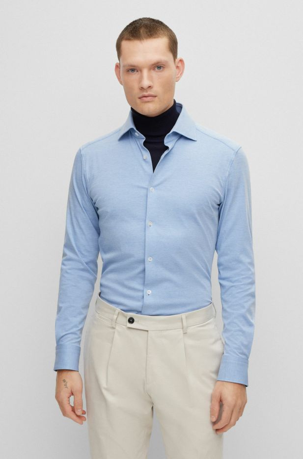 Heren BOSS Overhemden | Slim-Fit Overhemd Van Een Katoenmix Lichtblauw